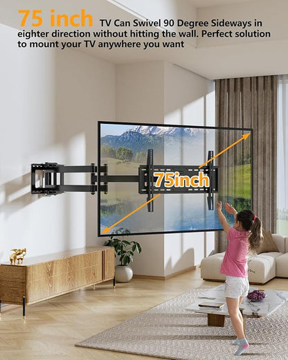 FORGING MOUNT Long Extension TV Mount, Heavy Duty Dual Arm Full Motion TV Wall Mount Bracket with 43 inch Long Arm,Fits 50 to 90 Inch LCD, OLED 4K Flat/Curve TVs, Holds up to 165 lbs,VESA800x400mm