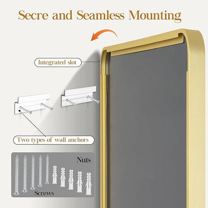 28×32 Glod Bathroom Mirror, Rectangular Bathroom Vanity Mirror for Wall with Rounded Corners & Aluminum Alloy Frame, Tempered-Glass, Modern, Farmhouse, Horizontal/Vertical, Entryway, Bedroom