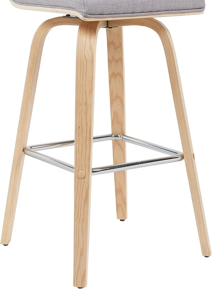 Vienna Modern Swivel Bar Height Stool with Grey Upholstered Seat and Patterned Oak Wood Frame Set of 3