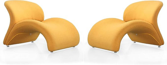 Manhattan Comfort Rosebud Modern Accent Chair Upholstered in Wool Blend, Ideal for Pop Living Room Usage, Abstract Lounge Seat with Metal Legs, Fully Assembled, Set of 2, Yellow