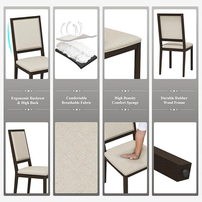 COLAMY Upholstered Kitchen Dining Chairs Set of 6, Wood Dining Chairs with Back, 19 Inch Fabric Farmhouse Dining Room Side Chairs with Wooden Legs for Kitchen Dining Living Room Courtyard, Brown