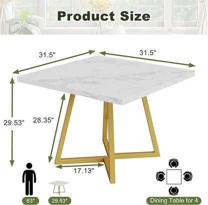 NicBex 31.5 Inch Square Dining Table for 4, Wooden Small Dinner Table Farmhouse Kitchen Tables with Metal Leg for Dining Room, Kitchen, Living Room, White & Gold
