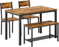 SogesHome 4-Piece Dining Table Set for 4 - Space-Saving Kitchen Set with Bench and Chairs, Ideal for Restaurants and Coffee Shops, Vintage Brown