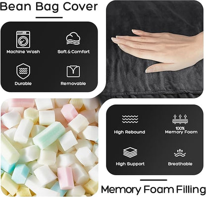 HABUTWAY Bean Bag Chair: Giant 4' Memory Foam Furniture Bean Bag Chairs for Adults with Microfiber Cover 4Ft (Black)