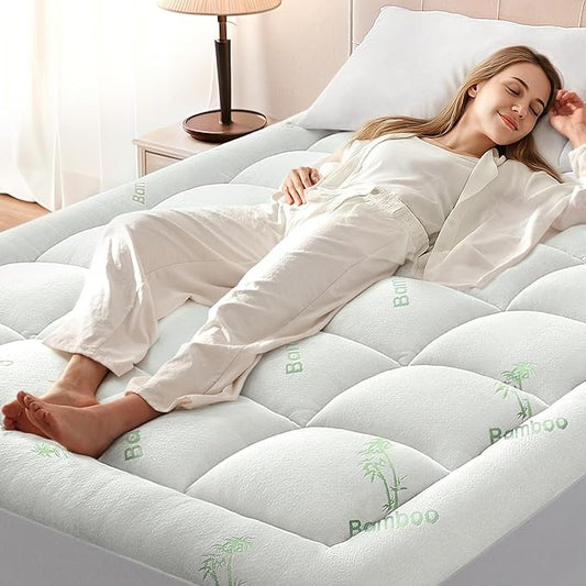 Anluoer Memory Foam Mattress Topper King for Back Pain, Rayon Derived from Bamboo Pillow Top Mattress Topper for Hot Sleepers,Cooling Mattress Pad with 8-21" Deep Pocket, 78x80 Inches, White