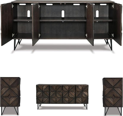 Signature Design by Ashley Chasinfield Urban Geometric Design TV Stand Fits TVs up to 70", 4 Cabinet Doors and 3 Adjustable Storage Shelves, Dark Brown
