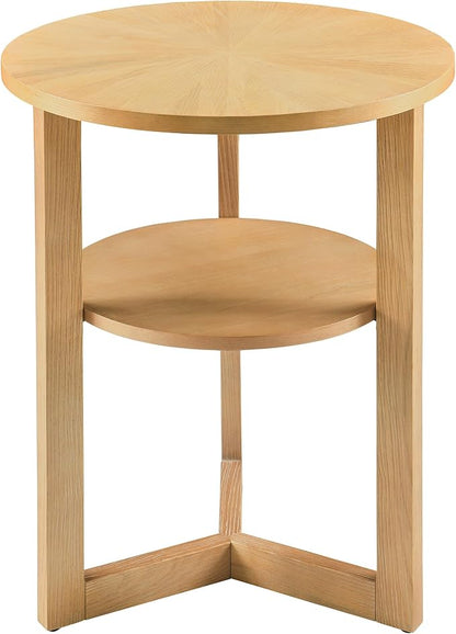MODERION Round End Table, Rustic Side Tables with Storage Shelf, Classic Circular Solid Wood Beside Table-, 2-Tier Telephone Tables-, Nightstand, 24”H x 19.3”D for Living Room Wood Natural BZ3338OA