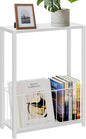 Narrow Side Table with Magazine Holder, Skinny End Table Perfect for Small Spaces, Space-Saving Design for Living Room, Bedroom, or Office, 7.1" D x 16.9" W x 23.6" H, White