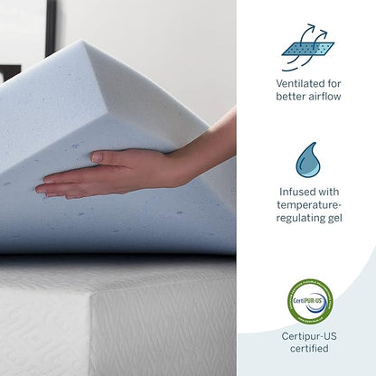 Lucid 4 Inch Mattress Topper - California King Size - Cooling Gel Infused Memory Foam - Plush Feel Pressure Relieving Bed Topper - Mattress Pad – Ventilated Breathable Design – CertiPur Certified