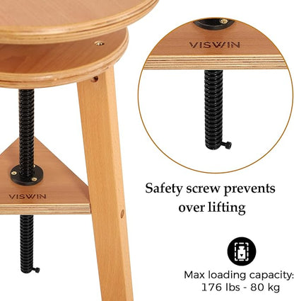 VISWIN Adjustable Drafting Stool for Artists & Adults, 19"-26" Height Solid Beech Wood Art Stool for Studio, Swivel Drafting Chair for Drawing, Home Use, Office, Kitchen