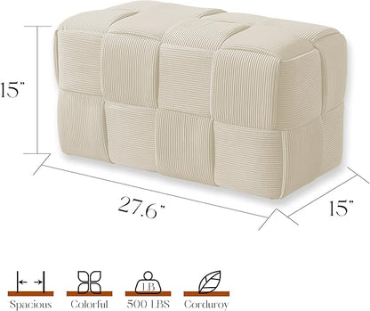 Ottoman Foot Rest Soft and Comfortable Ottoman Square Corduroy Woven Design Sofa Stool (White-L)
