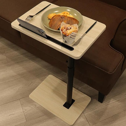 Sofa Armrest Tray Table for Couch - 360° Swivel Height Adjustable End for Small Spaces, Snack Side Table for Bed or Chair with Phone & Tablet Slot (Oak,Standard)