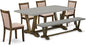 East West Furniture V797MZ716-6 6 Piece Kitchen Table Set Contains a Rectangle Dining Table with V-Legs and 4 Dark Khaki Linen Fabric Parson Chairs with a Bench, 40x72 Inch, Multi-Color