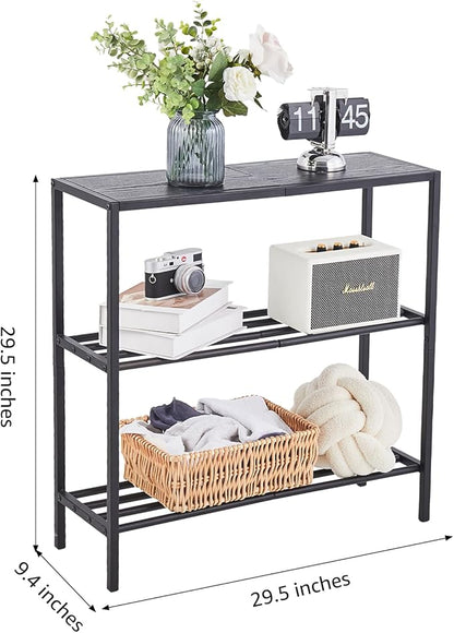 Wimarsbon 29.5" Narrow Console Table, 3-Tier Entryway Tables, Thin Sofa Table with Shelves, Metal Frame, Side Table, Display Table, for Hallway, Entrance, Living Room, Bedroom (Black Frame Black)