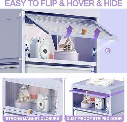 Utility-Rolling-Storage-Drawer-Craft-Cart-Organizers with 4 Drawers & Dust-Proof Door for Kid Craft Art Room,Bedroom,Home Office, Lavender Purple