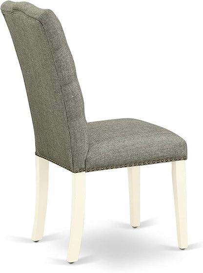 East West Furniture X027EL207-7 7 Piece Kitchen Table Set Consist of a Rectangle Dining Table with X-Legs and 6 Gray Linen Fabric Parsons Dining Chairs, 40x72 Inch, Multi-Color