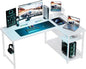 GTRACING Gaming Desk L Shaped Desk Carbon Fiber Style Computer Desks Compatible with Monitor Arm Storage Shelves Corner Desk Gaming Table for Home Office Desks Easy to Assemble Adjustable Shelf Height