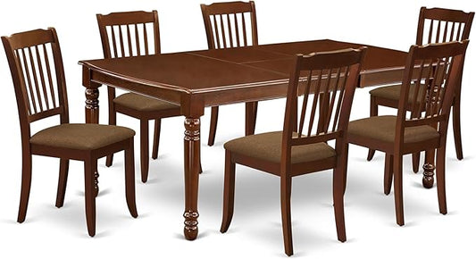 East West Furniture DODA7-MAH-C 7 Piece Modern Dining Table Set Consist of a Rectangle Wooden Table with Butterfly Leaf and 6 Linen Fabric Dining Room Chairs, 42x78 Inch, Mahogany