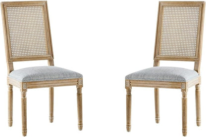 Merax Upholstered Solid Wood Dining Chairs Set of 2, French Country Style Accent Side Seating Furniture for Kitchen, Living Room, Wicker Back, Grayish Green