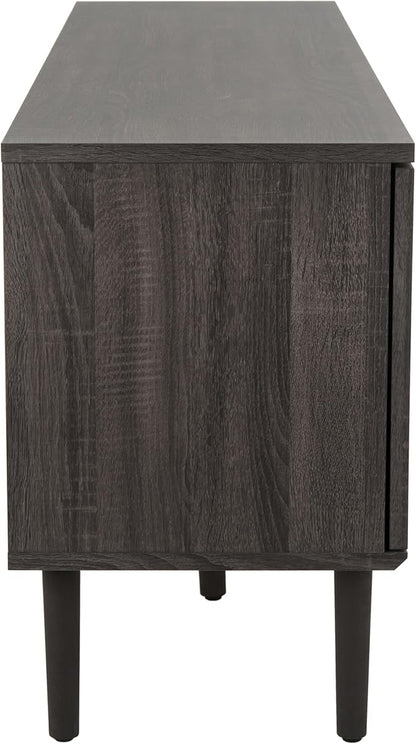 SAFAVIEH Claude TV Stand for up to 65" Flatscreen – Distressed Black, 2 Sliding Doors with Interior Storage, 2 Open Shelves, Entertainment Media Console (MED9610E)