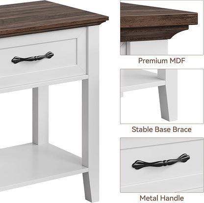 IDEALHOUSE Nightstands Set of 2, End Table with Drawer, Side Table for Spaces, 2 Tiers Storage Shelves with Dresser, Bedside Table for Living Room, Bedroom, Dorm (2pcs-White)