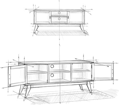 SIMPLIHOME Draper SOLID HARDWOOD 60 inch Wide Mid Century Modern TV Media Stand in Medium Auburn Brown For TVs up to 65 inches for the Living Room and Entertainment Center