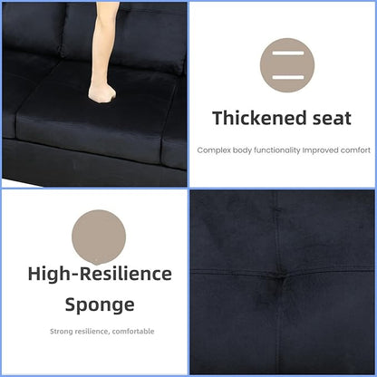 L Shaped Sectional Couches for Living Room, Modern Modular Sectional Sofa with Ottoman Storage, Comfy L Shaped Couch with Chaise for Bedroom Apartment Furniture, Black