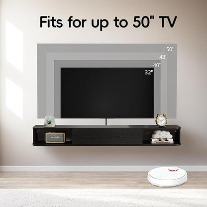 Pmnianhua Floating TV Stand with Drawer,47'' Wall-Mounted TV Cabinet,Floating TV Console,Under TV Entertainment Shelf with Storage for Bedroom Living Room(Black)