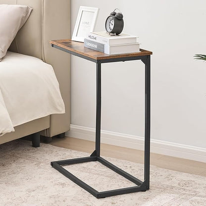 C Shape End Table, Large Surface Couch Table, C Table Sofa Side End Table, Side Table for Couch Slide Under, for Living Room, Bedroom, Home Office, Rustic Design, 21.7" D x 11.8"W x 26.4"H