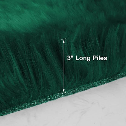 duduta Emerald Green Faux Sheepskin Runner Rug 2x6 ft, Fluffy Shag Bedroom Dorm Rug Decor Fur Couch Sofa Covers Washable