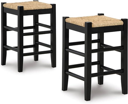 Signature Design by Ashley Mirimyn Farmhouse 23.63" Counter Height Bar Stool with Woven Wicker Seats, 2 Count, Black & Light Brown