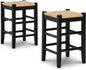 Signature Design by Ashley Mirimyn Farmhouse 23.63" Counter Height Bar Stool with Woven Wicker Seats, 2 Count, Black & Light Brown