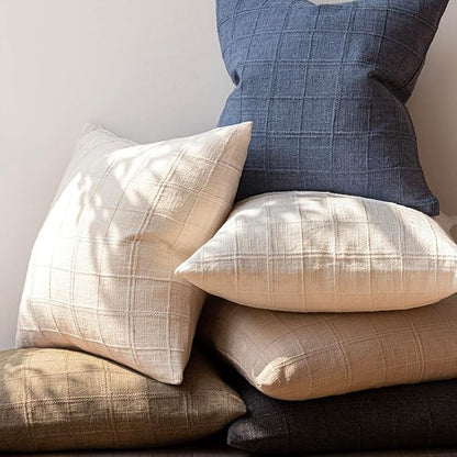 Foindtower Set of 2 Decorative Linen Check Throw Pillow Covers Neutral Long Body Lumbar Cushion Covers Farmhouse Vintage Home Decor for Sofa Chair Couch Bedroom Living Room,14×36 Inch,Natural Beige