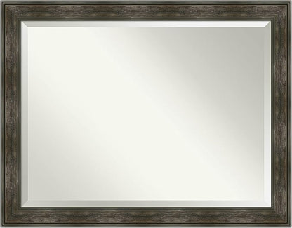 Amanti Art Brown Bathroom Mirror for Over Sink, 36x46 Rail Rustic Char Rectangle Vanity Mirror, X-Large Rustic Farmhouse Frame, Hangs Horizonally and Vertically, Bathroom Wall Decor, Beveled Edge