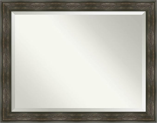 Amanti Art Brown Bathroom Mirror for Over Sink, 36x46 Rail Rustic Char Rectangle Vanity Mirror, X-Large Rustic Farmhouse Frame, Hangs Horizonally and Vertically, Bathroom Wall Decor, Beveled Edge