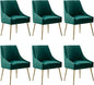 Modern Velvet Dining Chairs Set of 6, Contemporary Upholstered Furniture Collection with Polished Gold Metal Legs, Elegant Accent Chairs for Kitchen Living Room(Green)