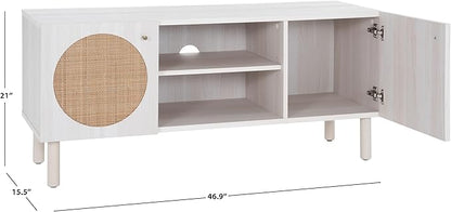 SAFAVIEH Home Collection Ophelia Bleached White/Natural Rattan 2-Door 2-Shelf Entertainment Media Stand (Fits up to a 50" Flatscreen TV)