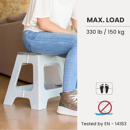 Vigar Compact Step Stool Foldable, 16-inch Step Stools for Adults up to 330 Pound, Lightweight Stool, Non-Slip Folding Step Stool, Gray