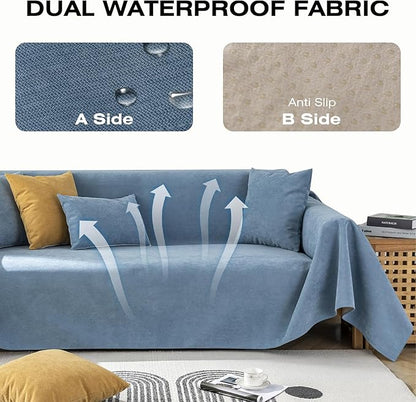 STACYPIK 100% Waterproof Blue Couch Cover for Pets, Sectional L Shape Sofa Cover for 2 Cushion Couch, Anti-Cat Scratch Furniture Protector Cover, Anti Slip Sofa Throw Cover for Dogs Kids-71x71IN