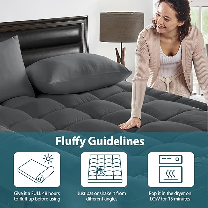CYMULA King Size Mattress Topper - Extra Thick Cooling Mattress Pad Cover for Back Pain - Soft Mattress Protector Firm Bed Topper Pillow Top with 8-21 Inch Deep Pocket 3D Snow Down Alternative Fill