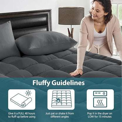 CYMULA King Size Mattress Topper - Extra Thick Cooling Mattress Pad Cover for Back Pain - Soft Mattress Protector Firm Bed Topper Pillow Top with 8-21 Inch Deep Pocket 3D Snow Down Alternative Fill