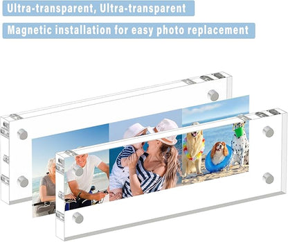 HELPLEX Acrylic Frame, 3 Pack 2x6 Acrylic Picture Frames, 20mm Thicker Frameless Clear Frame Double Sided Magnetic Frame, Free Standing Desktop Display Stand Acrylic Frames, 2x6(3 PACK)