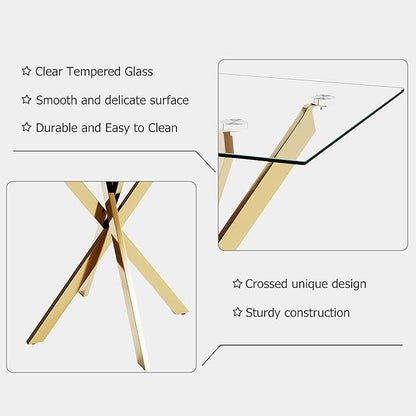 Side Table Set of 2, Modern End Table Set with Tempered Glass Top and Metal Legs for Home Office (Gold)