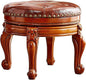 Solid Wood Foot Stool Round Ottoman Mid-Century Footrest Sofa Stool with Microfiber Leather Cushion for Living Room, Bedroom, Entryway (Brown)