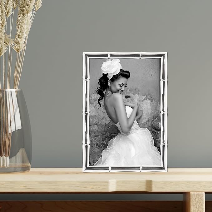 Lawrence 710146 Silver Metal Bamboo 4x6 Picture Frame