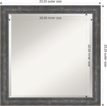 Amanti Art Grey Wall Mirror 23x23 Angled Metallic Rainbow Square Bathroom Mirror for Wall Decor Living Room, Medium Modern Contemporary Wood Frame, Hangs Horizonally and Vertically, Bathroom Decor
