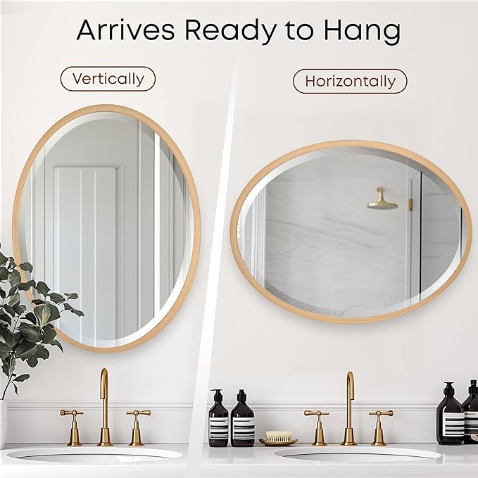 OVALCREST - Oval Wooden Beveled Wall Mirror for Home Decor, Bathroom, Vanity, Bedroom, Living Room, Hallway - London Style (Gold Paint) 17.1 x 21.1