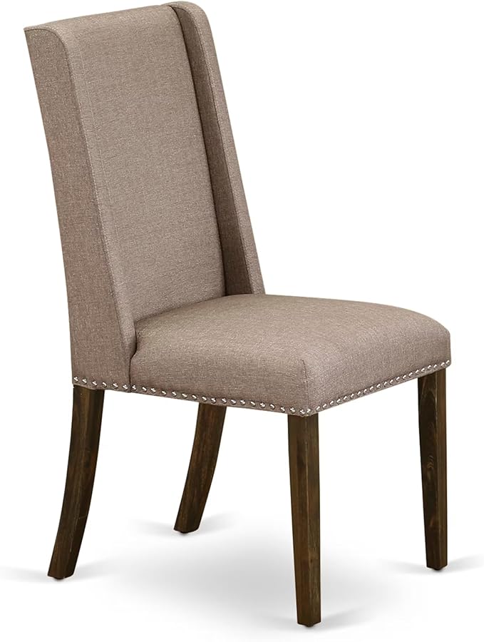 East West Furniture V777FL716-9 9 Piece Dining Table Set Includes a Rectangle Kitchen Table with V-Legs and 8 Dark Khaki Linen Fabric Upholstered Chairs, 40x72 Inch, Multi-Color