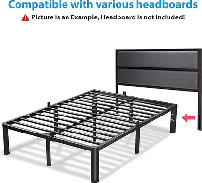 16 Inch Full Size Bed Frame, 3500Lbs Heavy Duty Metal Platform with Round Corner Legs Mattress Slide Stopper, Steel Slat Support No Box Spring Needed, Noise Free, Non-Slip, Easy Assembly
