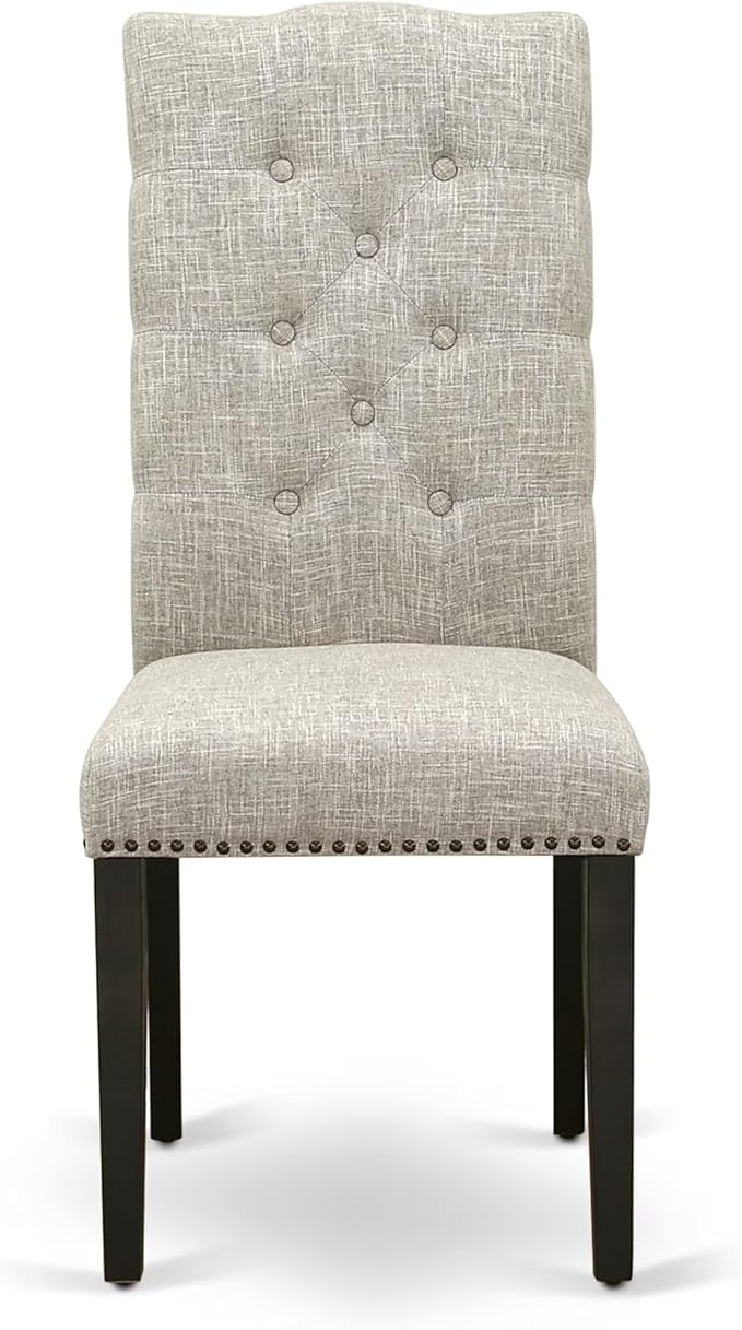 East West Furniture V677EL635-9 9 Piece Kitchen Table Set Includes a Rectangle Dining Table with V-Legs and 8 Doeskin Linen Fabric Parson Dining Room Chairs, 40x72 Inch, Multi-Color